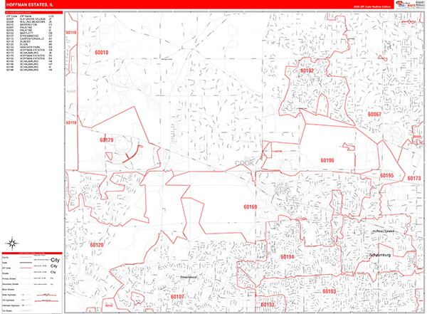 Hoffman Estates Zip Code Wall Map